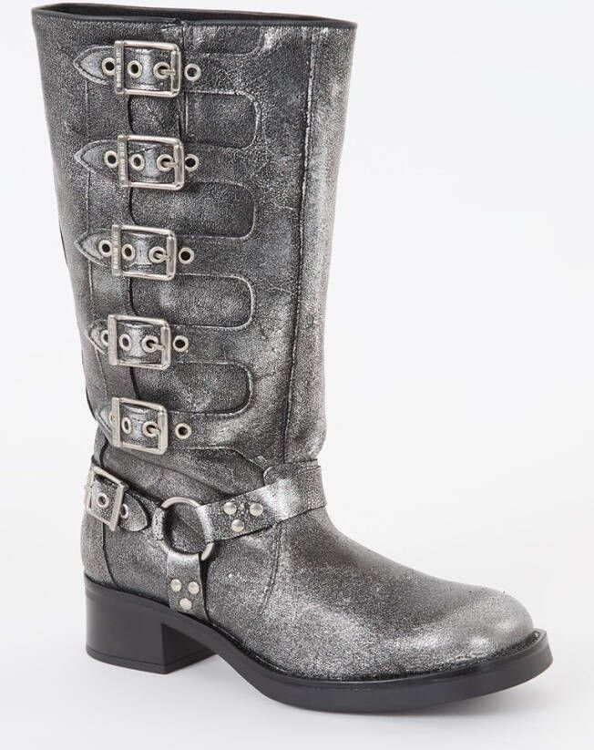 Steve Madden Battle biker boot van leer met metallic finish