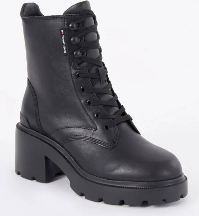 TOMMY JEANS Veterlaarsjes TJW MID HEEL BOOT LEATHER blokhak plateau veterschoenen chunkyboots met label