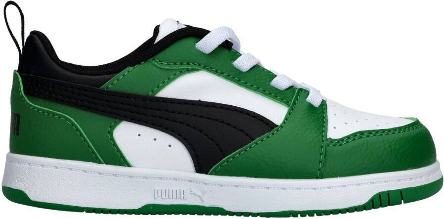 Puma Rebound V6 Lo Sneaker Jongens Zwart Wit Groen