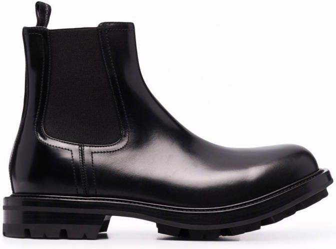 Alexander McQueen Watson Chelsea enkellaarzen heren rubber leer kalfsleer 39.5 Zwart