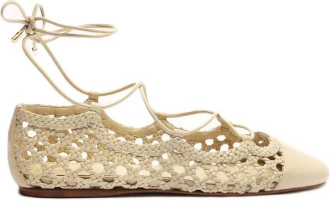 Alexandre Birman Ballerina Tresse leren ballerina's met veters Beige