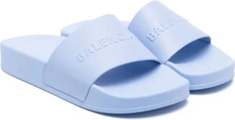 Balenciaga Kids Slippers met logo-reliëf Blauw