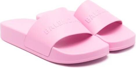 Balenciaga Kids Slippers met logo-reliëf Roze