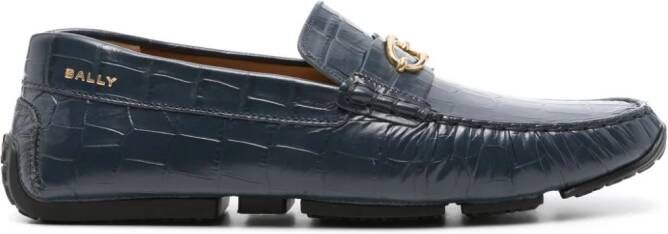 Bally Loafers met krokodillen-reliëf Blauw