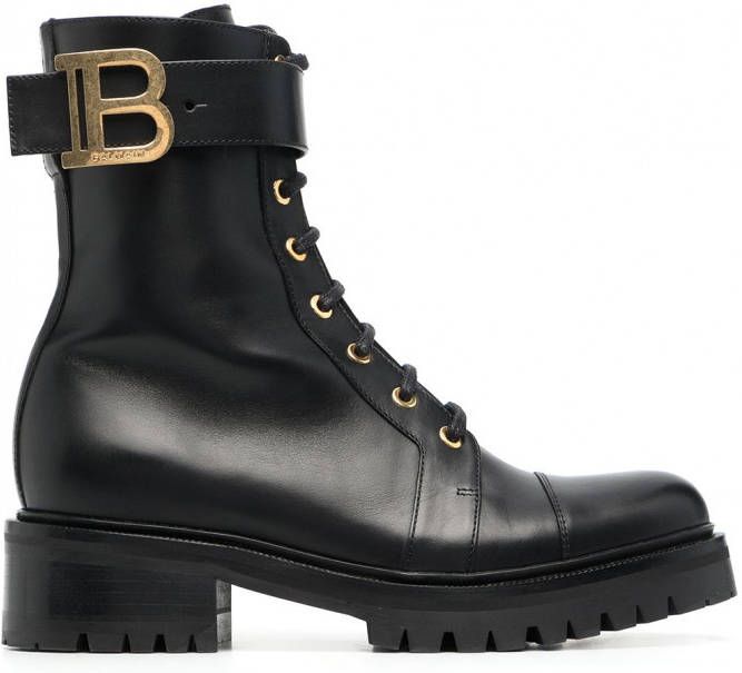 Balmain Ranger leren combat boots Zwart