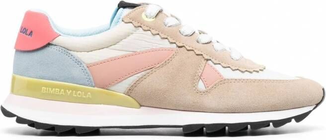 Bimba y Lola Sneakers met colourblocking en logoplakkaat Beige