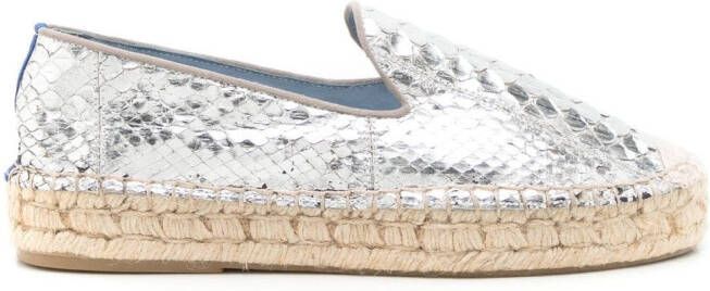 Blue Bird Shoes Espadrilles met slangenleer-effect Zilver