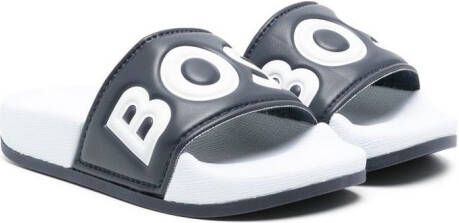 BOSS Kidswear Slippers met logo-reliëf Wit