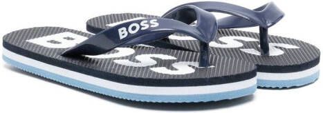 BOSS Kidswear Teenslippers met logoprint Blauw