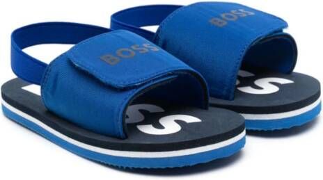 BOSS Kidswear Sandalen met logoprint Blauw