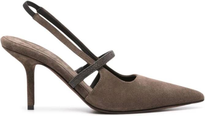 Brunello Cucinelli Monili suède pumps Bruin