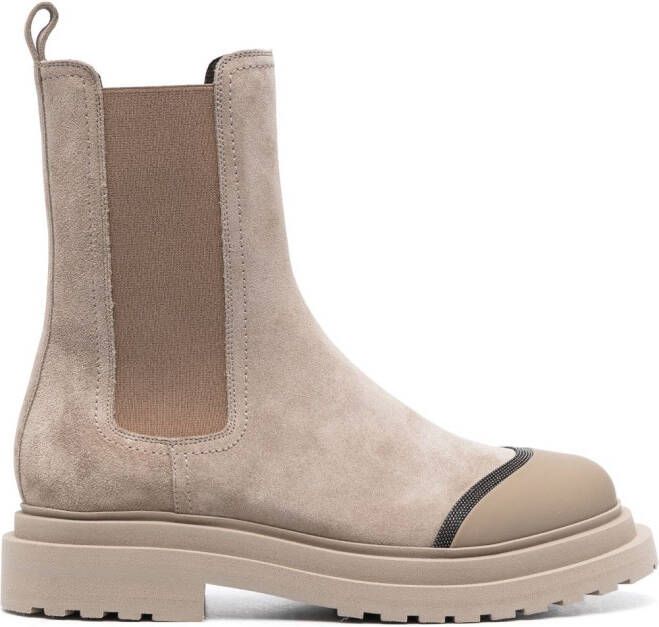 Brunello Cucinelli Enkellaarzen met elastisch vlak Beige