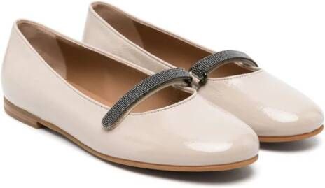 Brunello Cucinelli Kids Leren ballerina's met kralenband Beige