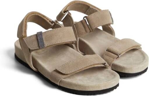 Brunello Cucinelli Kids Leren sandalen met monili detail Beige