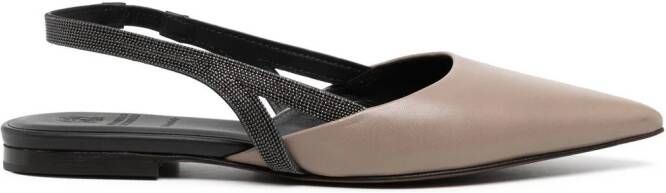 Brunello Cucinelli Leren slingback ballerina's Bruin