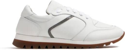 Brunello Cucinelli Kids Leren sneakers met monili detail Wit