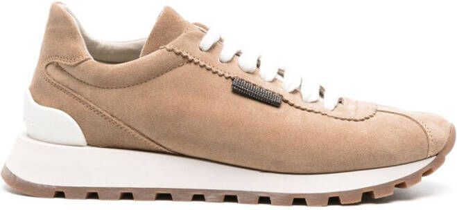 Brunello Cucinelli Monili suède sneakers Bruin