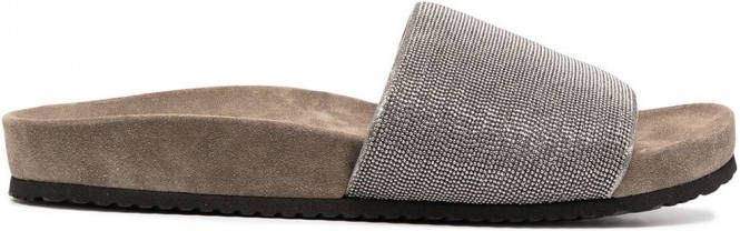 Brunello Cucinelli Slippers met kralen Zilver