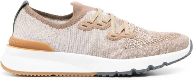 Brunello Cucinelli Sneakers met mesh vlak Bruin