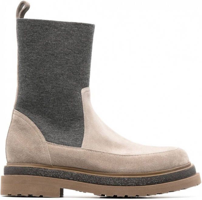 Brunello Cucinelli Chelsea suède laarzen Beige