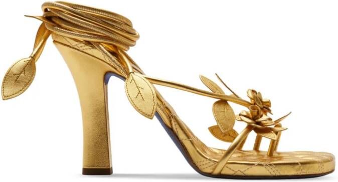 Burberry Ivy Flora metallic leren sandalen Goud