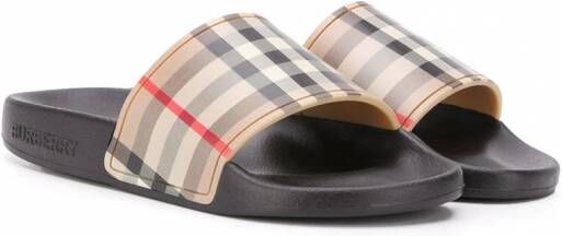 Burberry Kids Slippers met vintage ruit Zwart