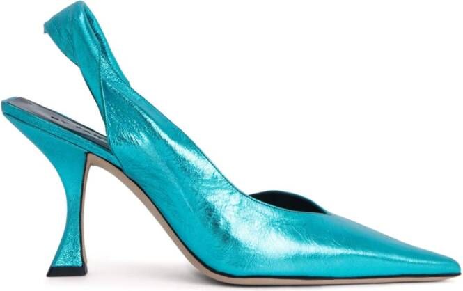 BY FAR Yasha metallic leren slingback pumps Blauw