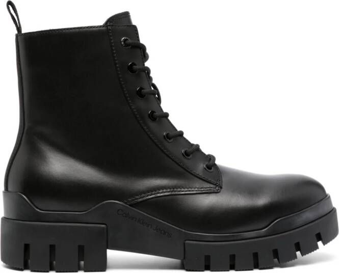 Calvin Klein Jeans Leren combat boots Zwart