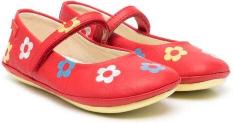 Camper Kids Right ballerina's met geborduurde bloemen Rood