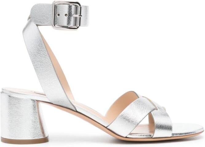 Casadei 65 mm Veta metallic leren sandalen Zilver