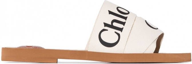 Chloé Woody slippers met logo Wit