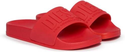 Diesel Kids Slippers met logo-reliëf Rood