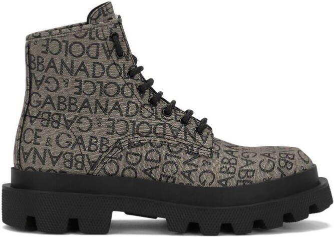 Dolce & Gabbana Enkellaarzen met logo jacquard Grijs