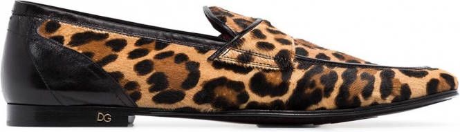 Dolce & Gabbana Erice loafers met luipaardprint Bruin