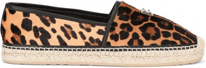 Dolce & Gabbana Espadrilles met luipaardprint en logo label Bruin