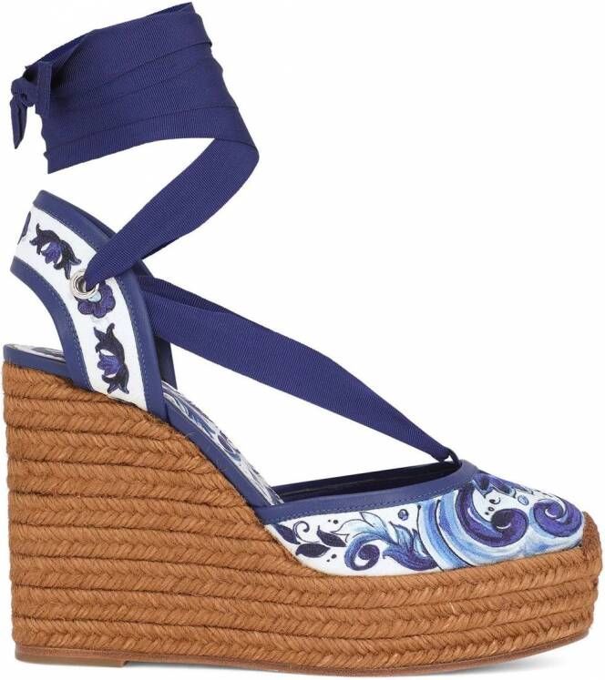 Dolce & Gabbana Espadrilles met print en sleehak Blauw