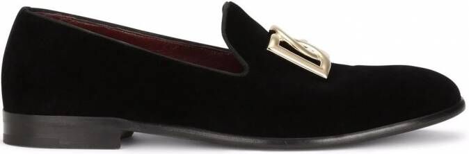 Dolce & Gabbana Fluwelen slippers met logo Zwart