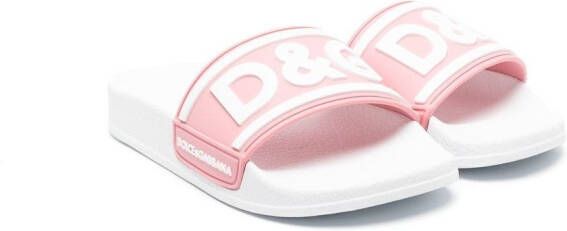 Dolce & Gabbana Kids Slippers met 3D-logo Wit