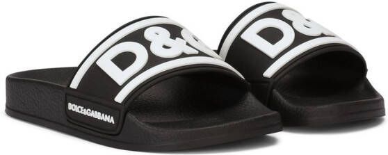 Dolce & Gabbana Kids Badslippers met logoprint Zwart