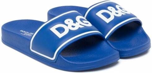 Dolce & Gabbana Kids Badslippers met logoprint Blauw