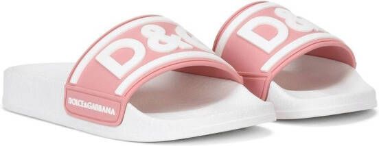 Dolce & Gabbana Kids Badslippers met logoprint Roze