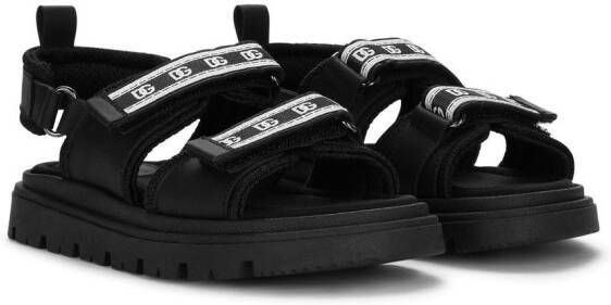 Dolce & Gabbana Kids Leren sandalen met klittenband Zwart