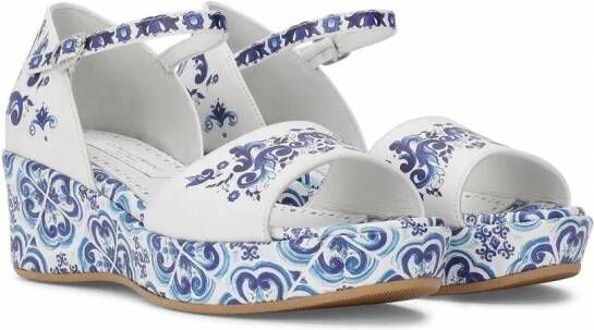 Dolce & Gabbana Kids Leren sandalen met Majolica-print Wit