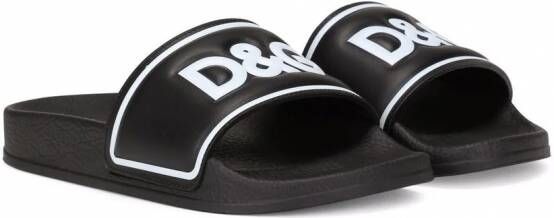 Dolce & Gabbana Kids Slippers met logoprint Zwart