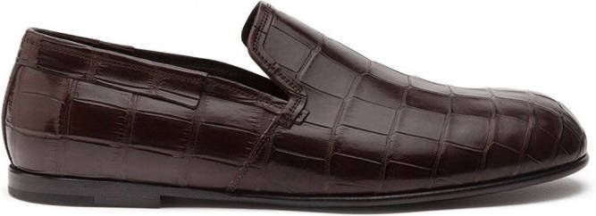 Dolce & Gabbana Leren loafers met krokodillen-reliëf Bruin