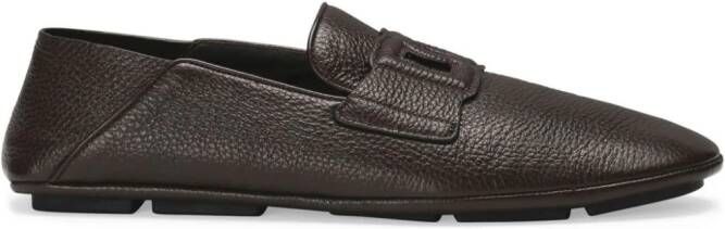 Dolce & Gabbana Leren loafers met logo-applicatie Bruin