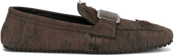 Dolce & Gabbana Loafers met denim patchwork en logo label Bruin