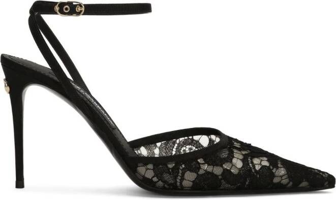 Dolce & Gabbana logo-lettering lace-detailing pumps Zwart