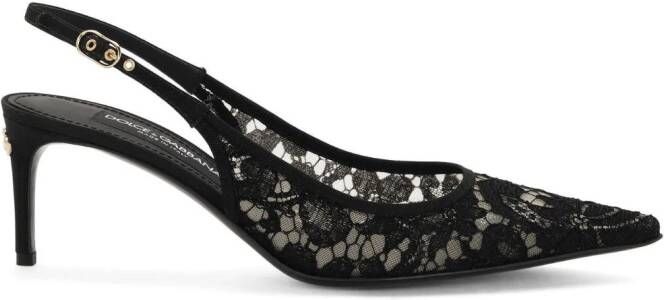 Dolce & Gabbana pointed-toe lace-panelled pumps Zwart