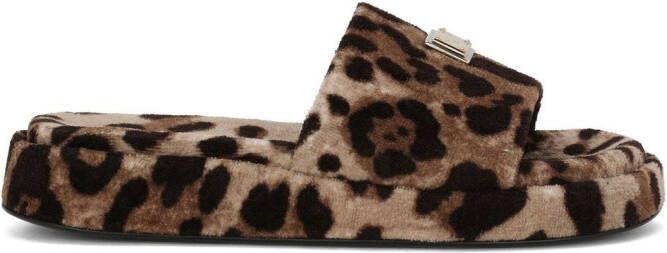 Dolce & Gabbana Slippers met luipaardprint Bruin